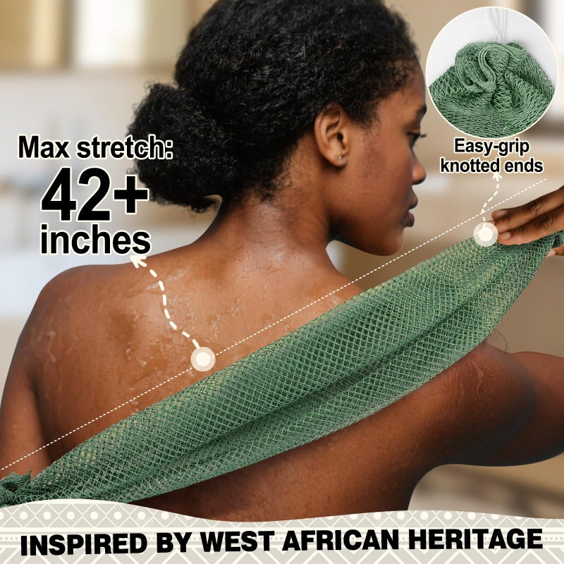 Zeefpod African Net Sponge Authentic-4 Packs African Exfoliating Net Sponge,Bath Sponges for Shower,42 inch Long for Normal to Sensitive Skin, for Daily use, Body Exfoliator Shower (Green,Pink,Blue,Grey) - Image 2