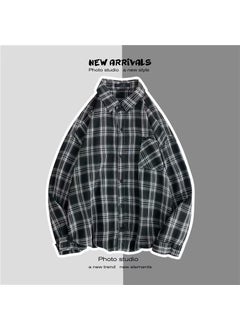 Generic Hong Kong Style Ins Plaid Shirt Mens Korean Trendy Loose-fit Youth Trendy Brand Youthful Vintage Long Sleeve Shirt Red  - Image 2