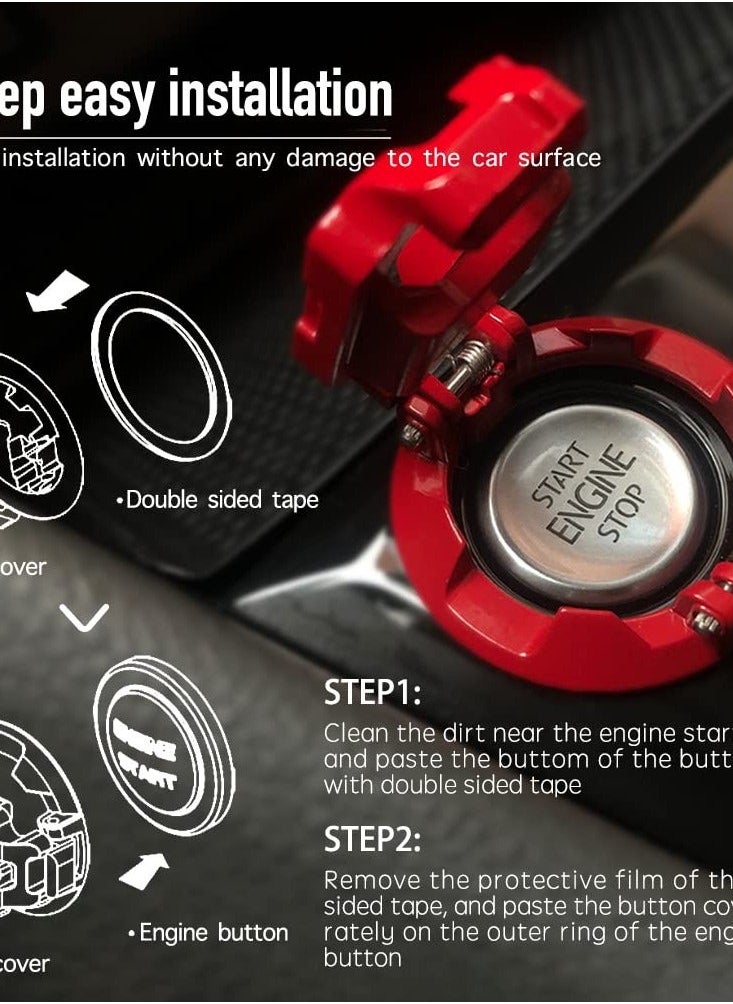 Generic Push Start Button Cover, Car Engine Start Stop Button Cover Protector, Cool Car Accessories Interior Decor Sticker Motorcycle Key Ignition Switch Cover, Red  - Image 4
