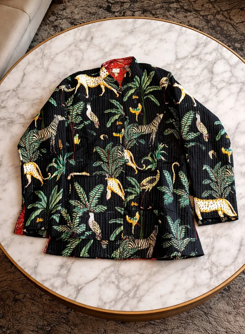 Tohfa Luxe Elara Handcrafted Block Print Cotton Jacket – Medium (69 × 48 cm) | Unisex Artisan Jacket