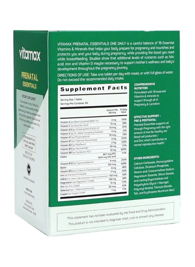 Vitamax Prenatal Essentials One Daily 60 Tablets  - Image 2