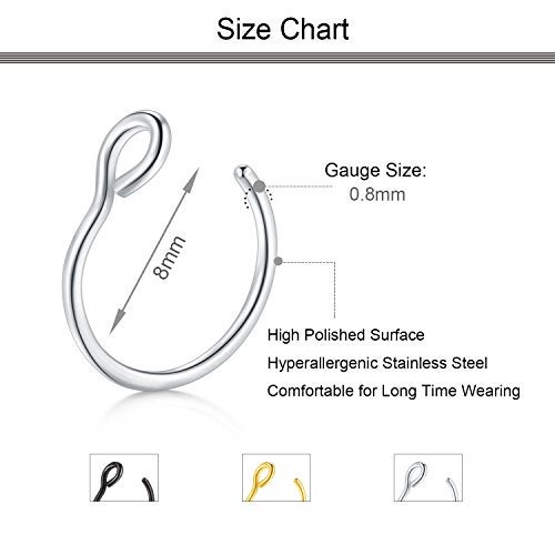 D.Bella 20G Faux Piercing Jewelry 8mm Fake Nose Ring Hoop for Lip Septum Set - Image 2