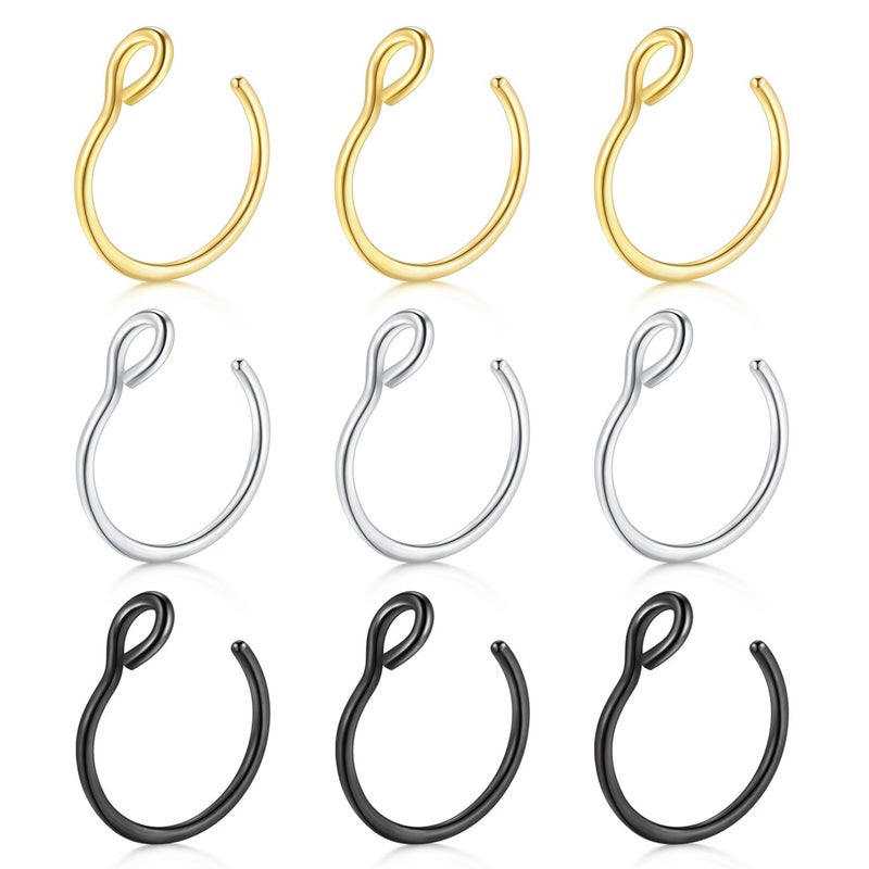 D.Bella 20G Faux Piercing Jewelry 8mm Fake Nose Ring Hoop for Lip Septum Set - Image 5
