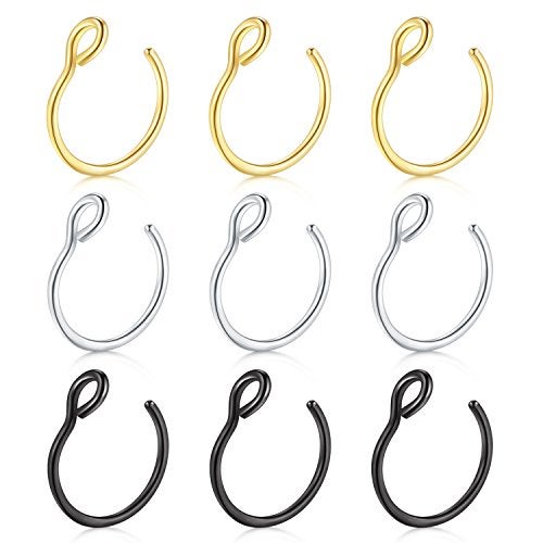 D.Bella 20G Faux Piercing Jewelry 8mm Fake Nose Ring Hoop for Lip Septum Set - Image 1