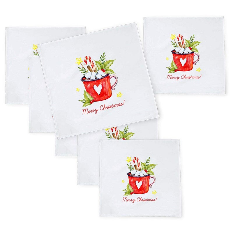 Khakee 6 Pcs Christmas Theme Tafta Silk Table Napkins 10x 10 for Xmas Decoration Christmas OrnamentsChristmas Gift npxmas344P - Image 1