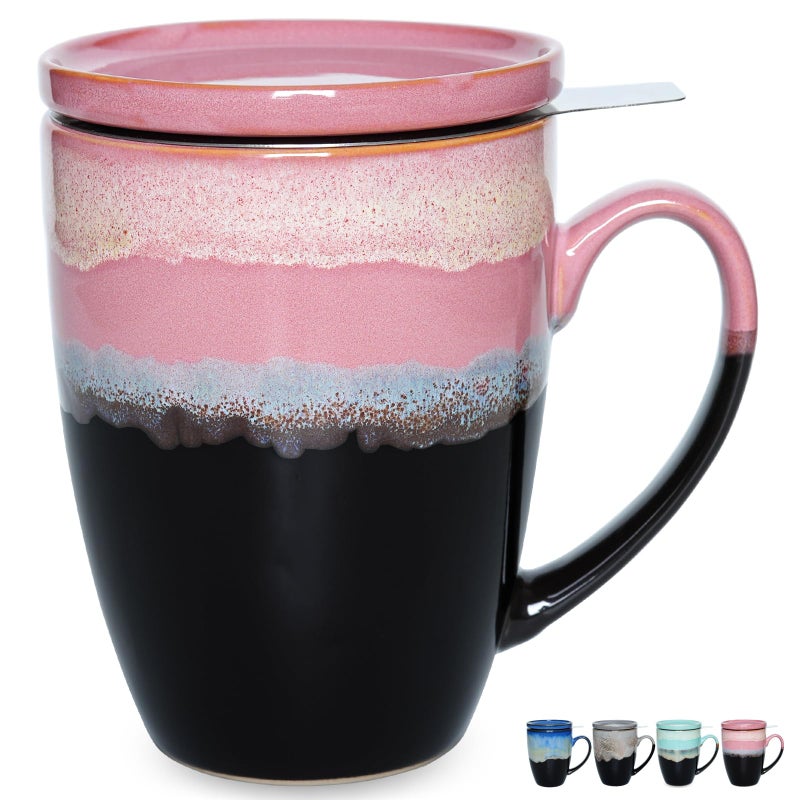Bosmarlin Ceramic Tea Cup with Infuser and Lid 135 Oz 4 Colors to Choose Dishwasher and Microwave Safe Reactive Glaze Steeping Tea Mug with Strainer