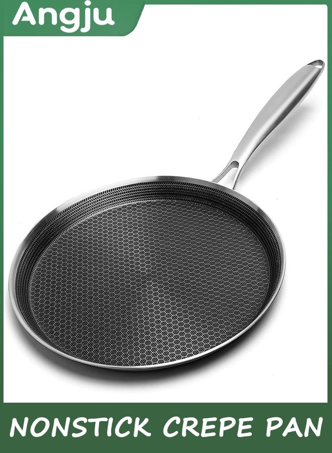 انججو الفولاذ المقاوم للصدأ الكريب Pan - 26 سم غير اللاصق الكريب Pan، الفولاذ المقاوم للصدأ عسل طلاء Pancake Pan، غير اللاصق Flat Skillet Tawa Dosa Tortilla Griddle Pan، التوافق مع الاستقراء، PFOA الحر (26 سم) - Image 1