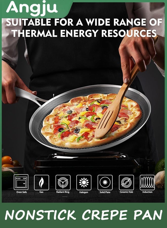 انججو الفولاذ المقاوم للصدأ الكريب Pan - 26 سم غير اللاصق الكريب Pan، الفولاذ المقاوم للصدأ عسل طلاء Pancake Pan، غير اللاصق Flat Skillet Tawa Dosa Tortilla Griddle Pan، التوافق مع الاستقراء، PFOA الحر (26 سم) - Image 3