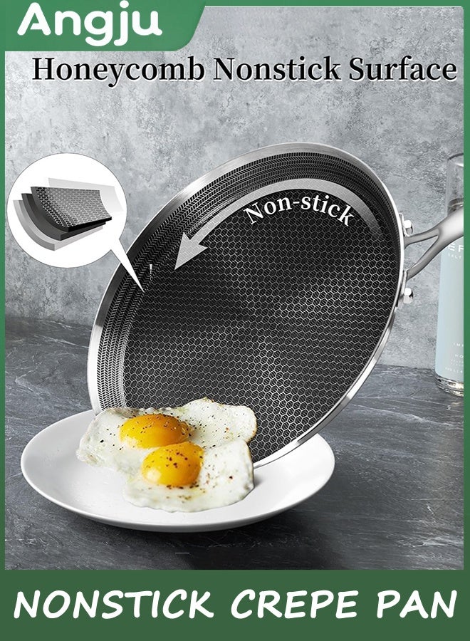 انججو الفولاذ المقاوم للصدأ الكريب Pan - 26 سم غير اللاصق الكريب Pan، الفولاذ المقاوم للصدأ عسل طلاء Pancake Pan، غير اللاصق Flat Skillet Tawa Dosa Tortilla Griddle Pan، التوافق مع الاستقراء، PFOA الحر (26 سم) - Image 4