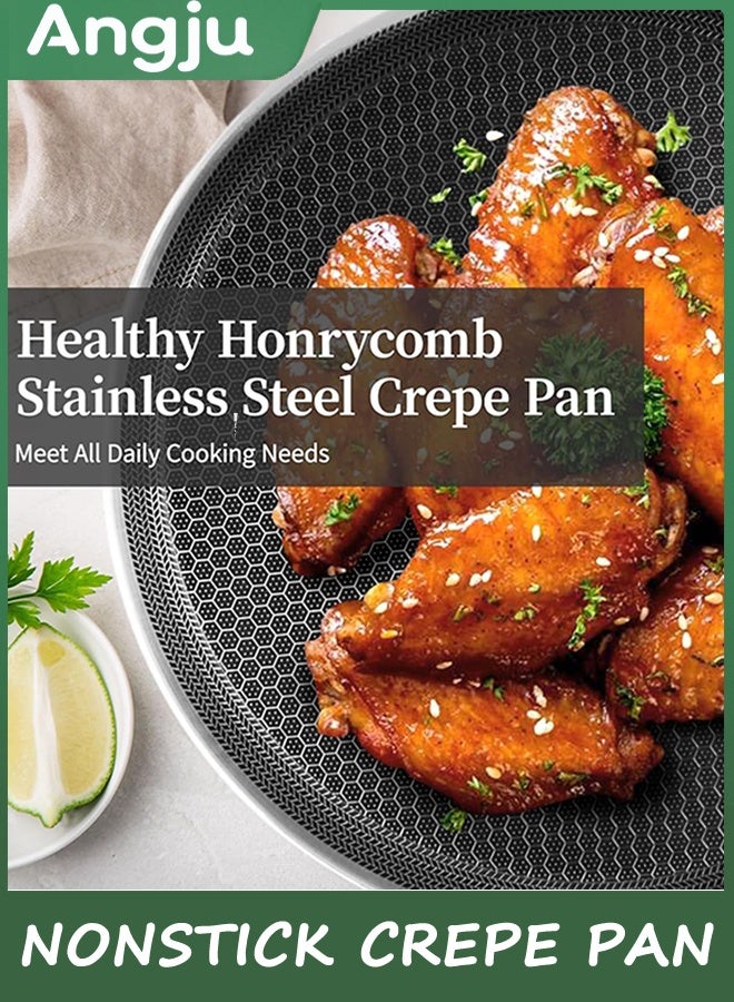 انججو الفولاذ المقاوم للصدأ الكريب Pan - 26 سم غير اللاصق الكريب Pan، الفولاذ المقاوم للصدأ عسل طلاء Pancake Pan، غير اللاصق Flat Skillet Tawa Dosa Tortilla Griddle Pan، التوافق مع الاستقراء، PFOA الحر (26 سم) - Image 5