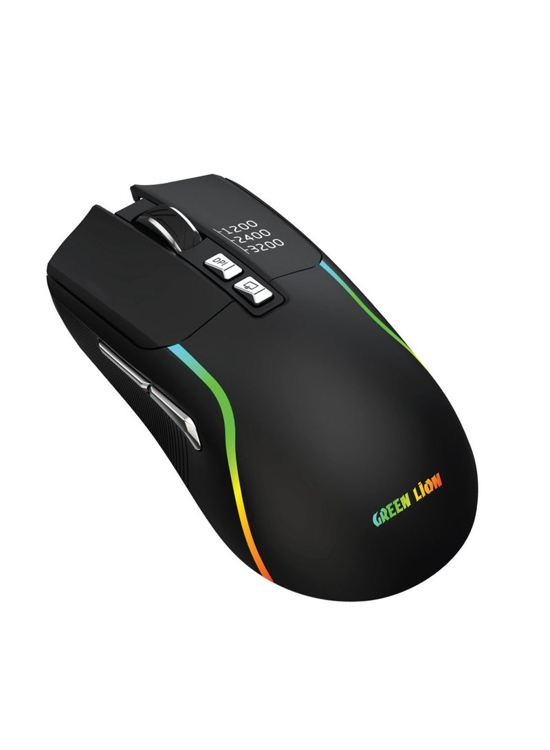 GREEN LION Rechargeable RGB Gaming Mouse/ Bluetooth 5.2 & 2.4G Wireless, 10m Range, Ultra-Precise Control, RGB Lighting, Dual Mode Connectivity / Low-Latency, Ergonomic Gaming Mouse - Black - Image 1