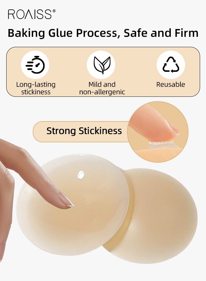 roaiss Women's Invisible Silicone Nipple Covers 8cm Adhesive Skin Tone Reusable Pasties Chest Stickers Ladies Ultra Thin No Show Bra Alternative for Daily Wear and Dresses Individually Packaged - Image 2