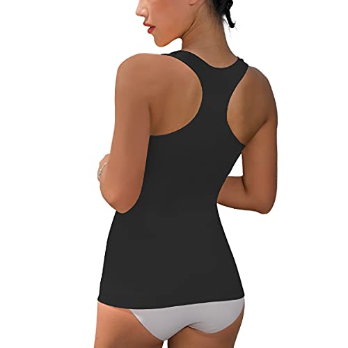EUYZOU Women’s 3PK Tummy Control Shapewear Tank Tops - Seamless Compression Racerback Vest Body shaper Tank Top - Black/White/Grey S - Image 3