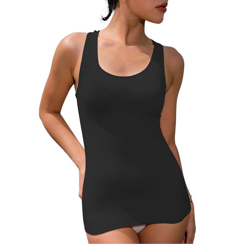 EUYZOU Women’s 3PK Tummy Control Shapewear Tank Tops - Seamless Compression Racerback Vest Body shaper Tank Top - Black/White/Grey S - Image 2
