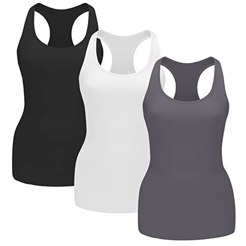EUYZOU Women’s 3PK Tummy Control Shapewear Tank Tops - Seamless Compression Racerback Vest Body shaper Tank Top - Black/White/Grey S - Image 1