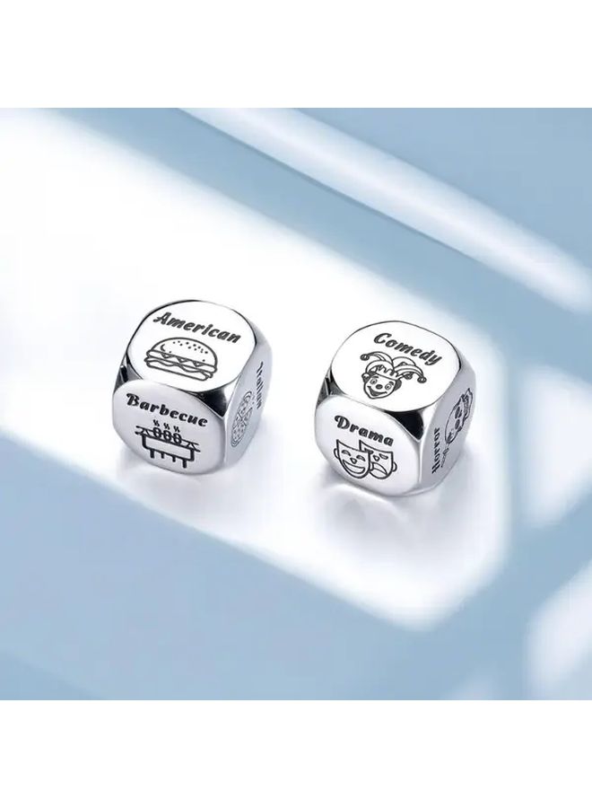 Black Stainless Steel Six Sided Dice Set 2Pcs Wear Resistant Carved Game Dice Valentine Gift - Image 2