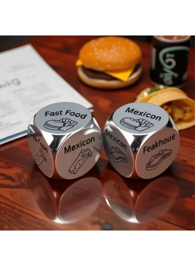 Black Stainless Steel Six Sided Dice Set 2Pcs Wear Resistant Carved Game Dice Valentine Gift - Image 3