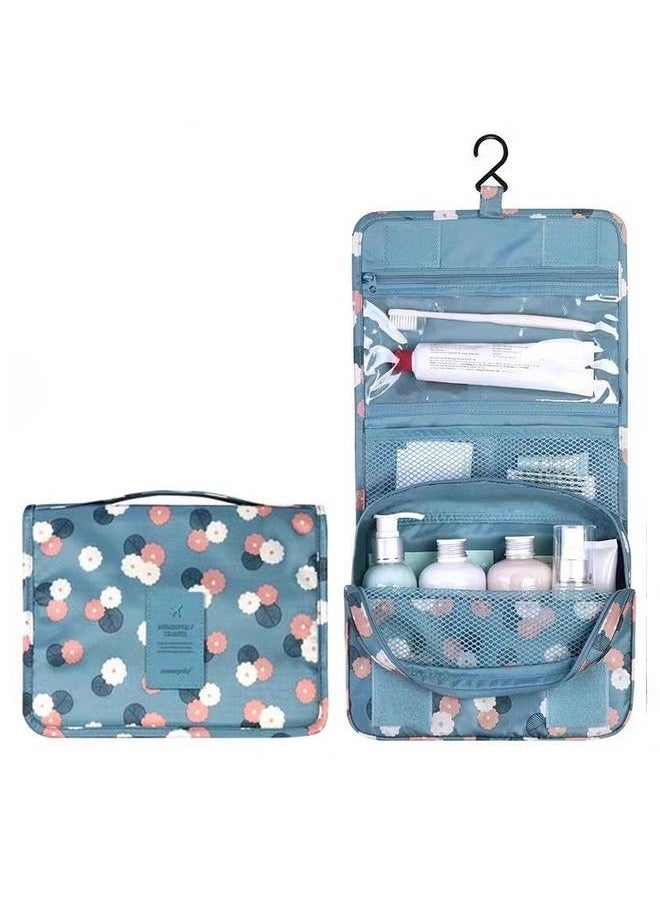 yongsheng Hanging Toiletry Kit with Hanging Hook Water-resistant Makeup Cosmetic Bag Travel Organizer Full Sized Container Toiletries (daisy blue)  - Image 1