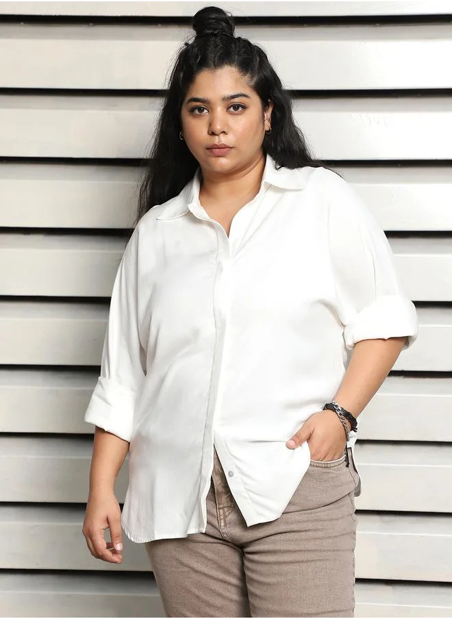 HIGH STAR Plus Size Spread Collar Boxy Fit Casual Shirt by Styli