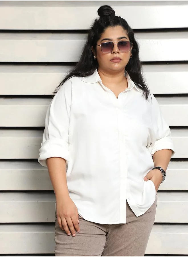 HIGH STAR Plus Size Spread Collar Boxy Fit Casual Shirt by Styli