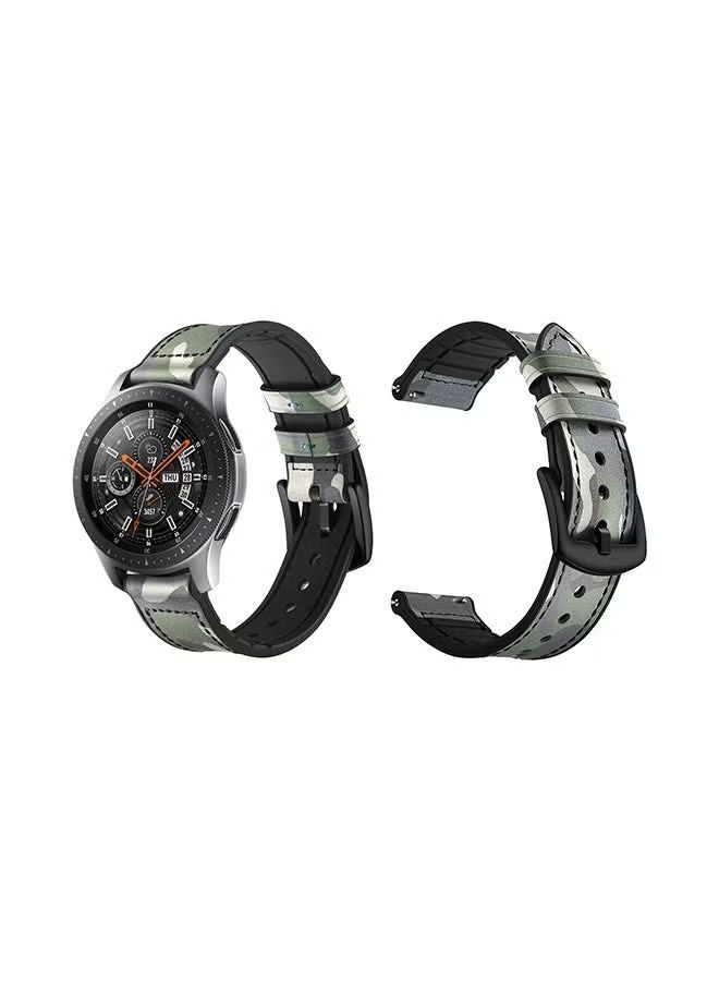 vesus Genuine Leather Replacement Band For Samsung Galaxy Watch Hybrid Camouflage Green