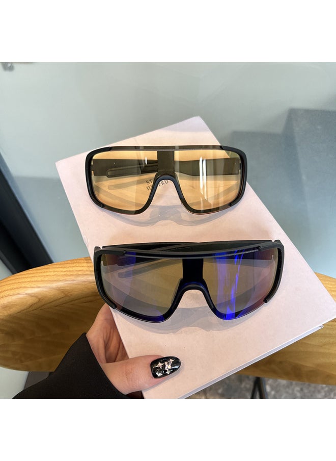 Generic - Cycling Goggle Retro Large Frame Cycling Sunglasses MTB Road Bike Cycling Goggles Men Women Outdoor Sports Hiking Eyewear-Color:Black-Blue - Image 1