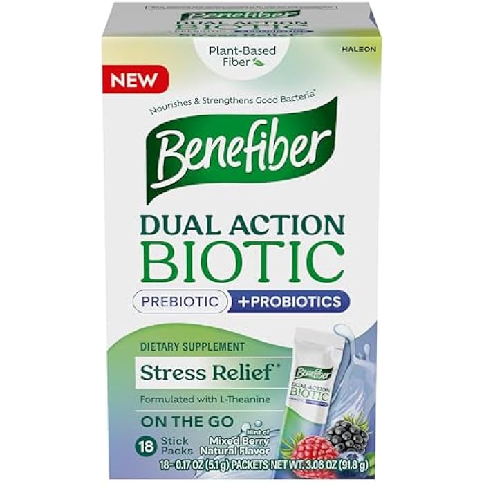 Benefiber Dual Action Biotic Plus Stress Relief, 18 Count Stick Packs - Image 1