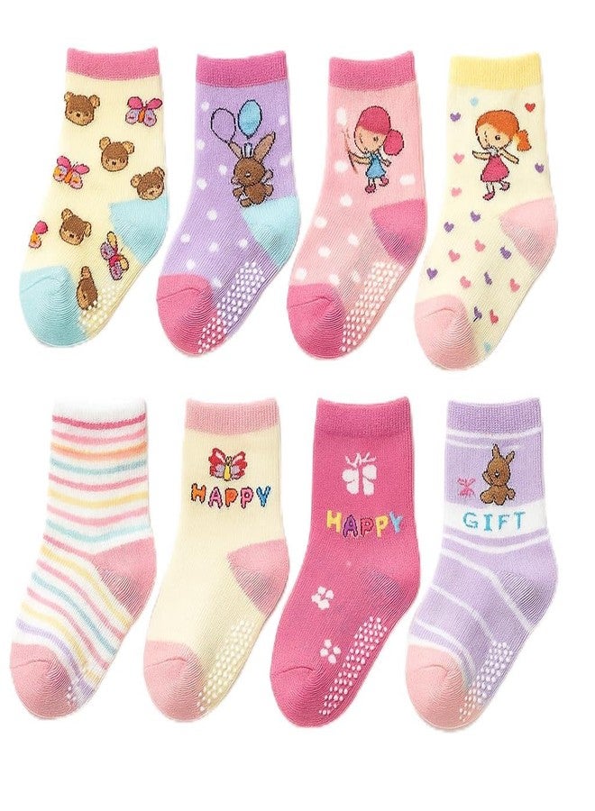 CUTEABLY جوارب مضادة للانزلاق للبنات من كيوتابل، نمط لطيف، 8 أزواج (طباعة مختلطة) (للأعمار، 0 شهر، 6 أشهر، عبوة من 8) - Image 1