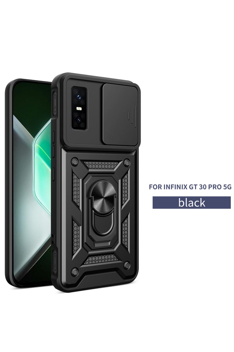 for Infinix GT30 pro 5G Case Cover, Slide Camera Lens Cover, Magnetic Ring Holder Kickstand Protective Phone Case for Infinix GT30 pro 5G, Black - Image 1