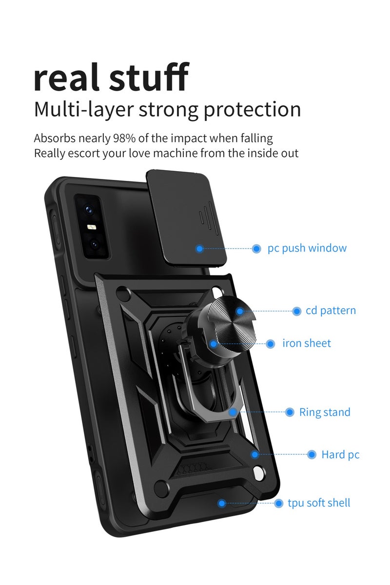 for Infinix GT30 pro 5G Case Cover, Slide Camera Lens Cover, Magnetic Ring Holder Kickstand Protective Phone Case for Infinix GT30 pro 5G, Black - Image 4