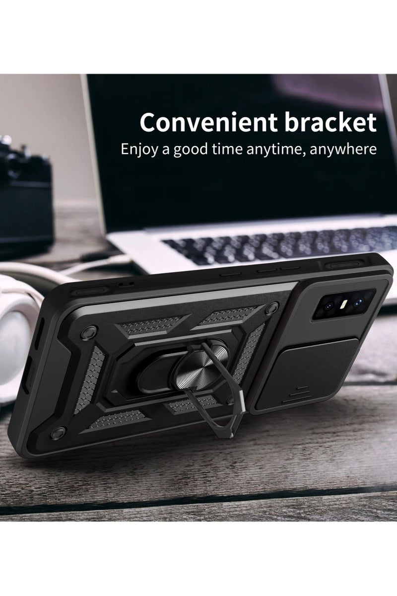 for Infinix GT30 pro 5G Case Cover, Slide Camera Lens Cover, Magnetic Ring Holder Kickstand Protective Phone Case for Infinix GT30 pro 5G, Black - Image 3