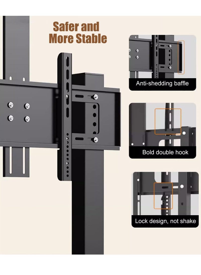 فلاشهوك حامل تلفزيون متنقل مع عجلات، حامل تلفزيون أرضي من الفولاذ لتلفزيون مقاس 32-70 بوصة، أقصى حد VESA: 600*400 مم، يتحمل حمولة 50 كجم - أسود - Image 5