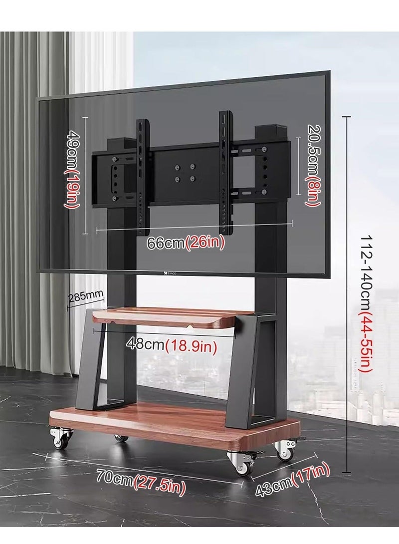 فلاشهوك حامل تلفزيون متنقل مع عجلات، حامل تلفزيون أرضي من الفولاذ لتلفزيون مقاس 32-70 بوصة، أقصى حد VESA: 600*400 مم، يتحمل حمولة 50 كجم - أسود - Image 2