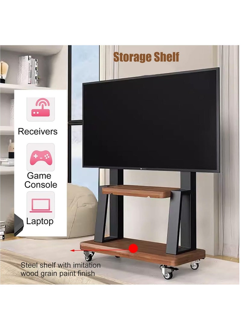 فلاشهوك حامل تلفزيون متنقل مع عجلات، حامل تلفزيون أرضي من الفولاذ لتلفزيون مقاس 32-70 بوصة، أقصى حد VESA: 600*400 مم، يتحمل حمولة 50 كجم - أسود - Image 4