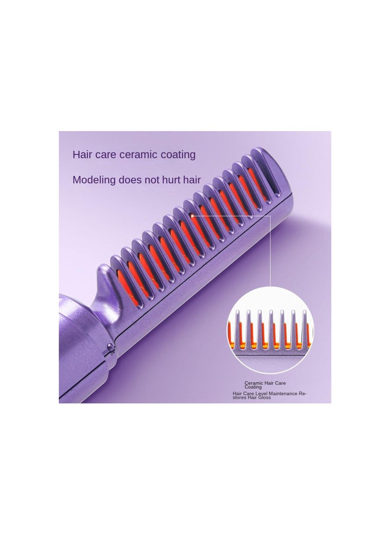 silvercnc - Rechargeable Mini Hair Straightener Comb, Portable Mini Heat Straightening Brush, Cordless for Trip Travel 3 Temperature Adjustments Flat Iron for Short Hair (Purple) - Image 1