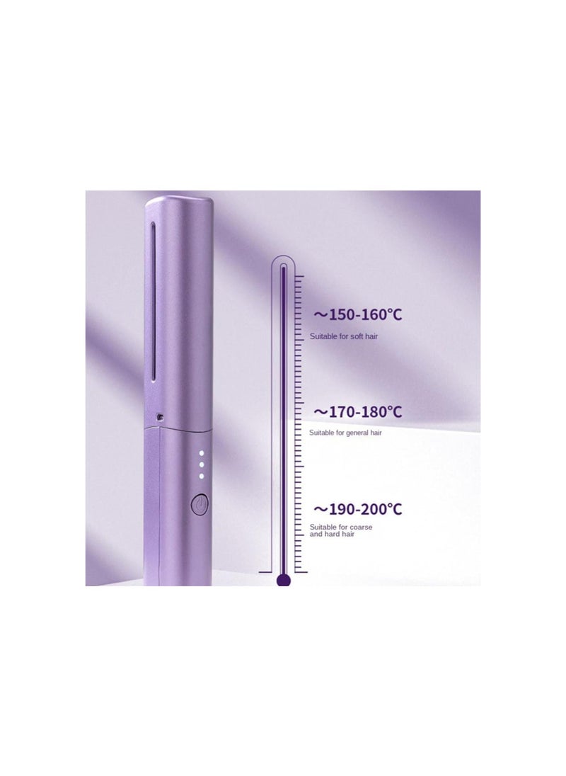 silvercnc - Rechargeable Mini Hair Straightener Comb, Portable Mini Heat Straightening Brush, Cordless for Trip Travel 3 Temperature Adjustments Flat Iron for Short Hair (Purple) - Image 1