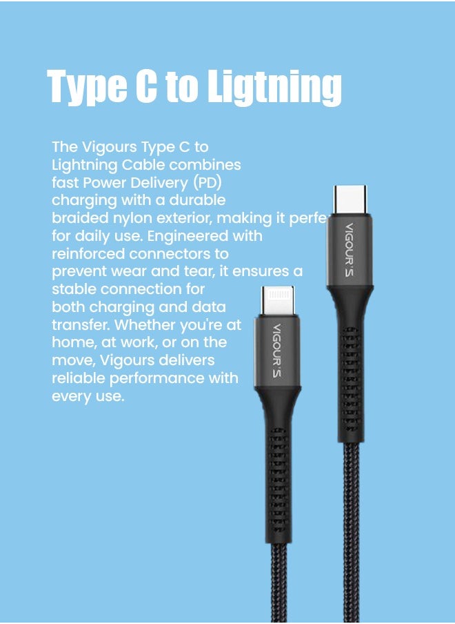 VIGOURS 43W Dual Port PD Car Charger with USB-C to Lightning Cable – Fast Charging, 12-Month Warranty