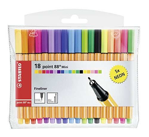 STABILO Fineliner point 88 MINI - Wallet of 18 - Assorted Colors incl 5 Neon - Image 1
