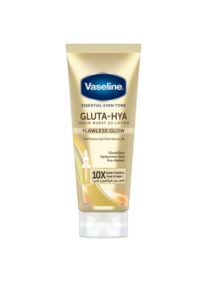 Vaseline Essential Even Tone Body Lotion 200ml – Flawless Glow Gluta-Hya Serum Burst UV with Moisturizing Petroleum Jelly - Image 1