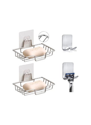 2 Pcs Adhesive soap Tray with 2 Pcs Razor Hanging Hooks Soap Holder for Bathroom Shower Hanger - pzsku/Z45D4F43C944A48027815Z/45/_/1669005525/baaf49e8-3c06-49b9-b9eb-62178aa55245