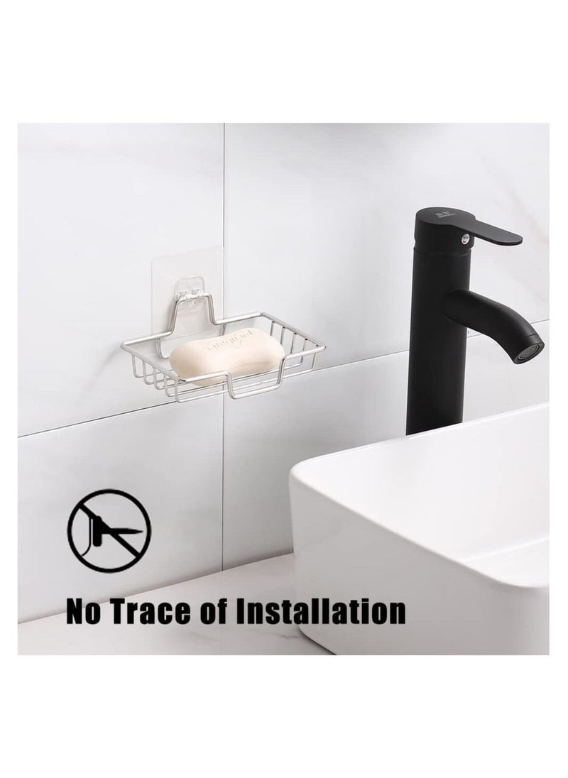 2 Pcs Adhesive soap Tray with 2 Pcs Razor Hanging Hooks Soap Holder for Bathroom Shower Hanger