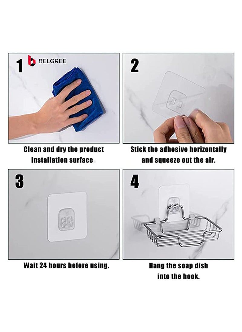 2 Pcs Adhesive soap Tray with 2 Pcs Razor Hanging Hooks Soap Holder for Bathroom Shower Hanger