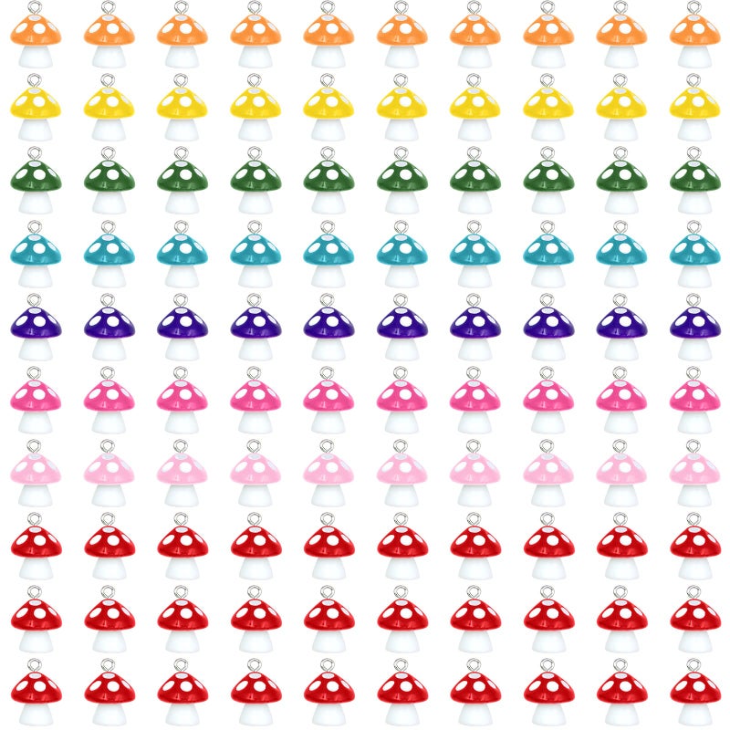 ZOCONE 100 PCS Mushroom Pendant Charms Cute Mushroom Charm Pendant Colorful Mushroom Resin Charm for Jewelry Making Keychains Necklace Bracelet Earrings Resin Supplies for DIY Crafts Decoration