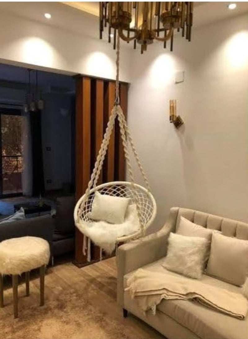 أرجوحة مكرمية مصنوعة من الحديد والحبال القطنية المتينة - Image 1