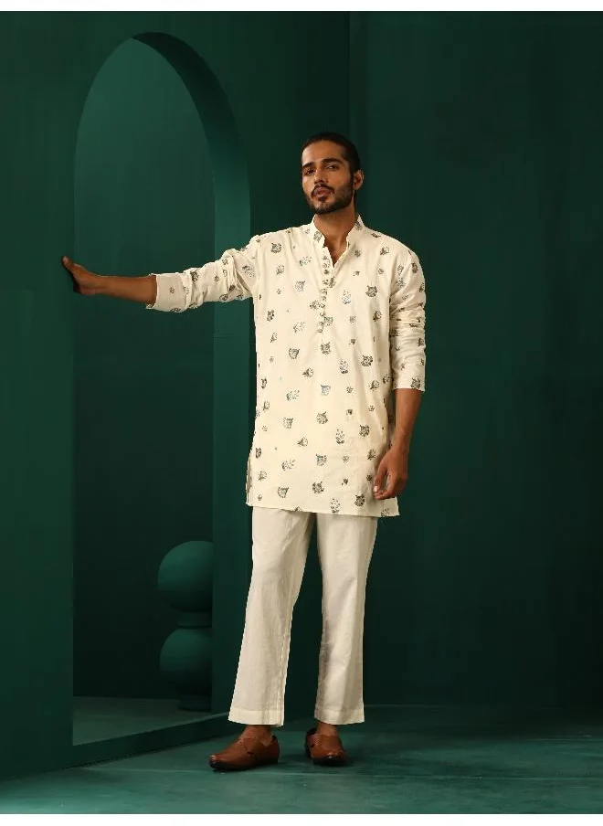 ترو برونز trueBrowns Men's Ivory Blue Multi color Floral Cotton Co-ord Set