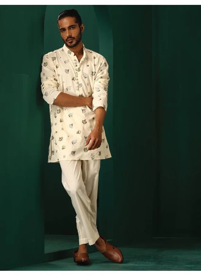 ترو برونز trueBrowns Men's Ivory Blue Multi color Floral Cotton Co-ord Set