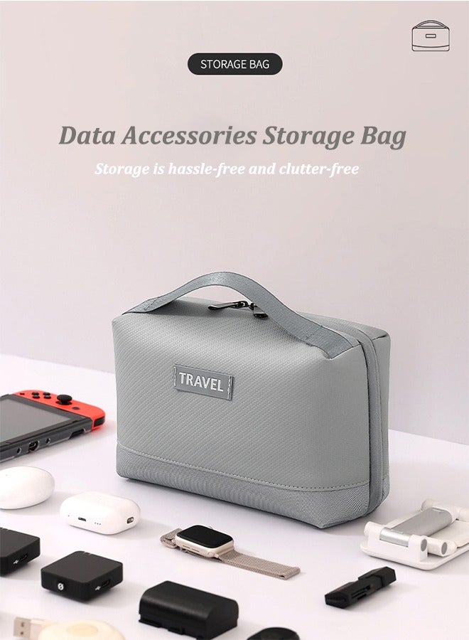 ترافل حقيبة تنظيم الأجهزة الإلكترونية، حقيبة تنظيم الكابلات المحمولة، حقيبة تخزين الملحقات الإلكترونية للسفر - حقيبة تخزين للسفر للكابلات، والشواحن، والهواتف، وبطاقات SD - رمادي - Image 1
