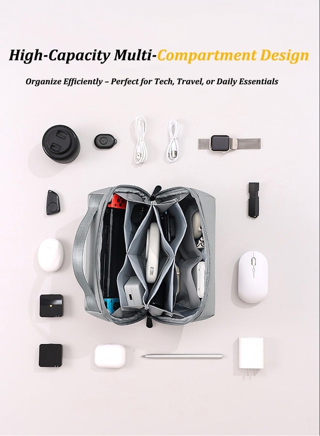 ترافل حقيبة تنظيم الأجهزة الإلكترونية، حقيبة تنظيم الكابلات المحمولة، حقيبة تخزين الملحقات الإلكترونية للسفر - حقيبة تخزين للسفر للكابلات، والشواحن، والهواتف، وبطاقات SD - رمادي - Image 2