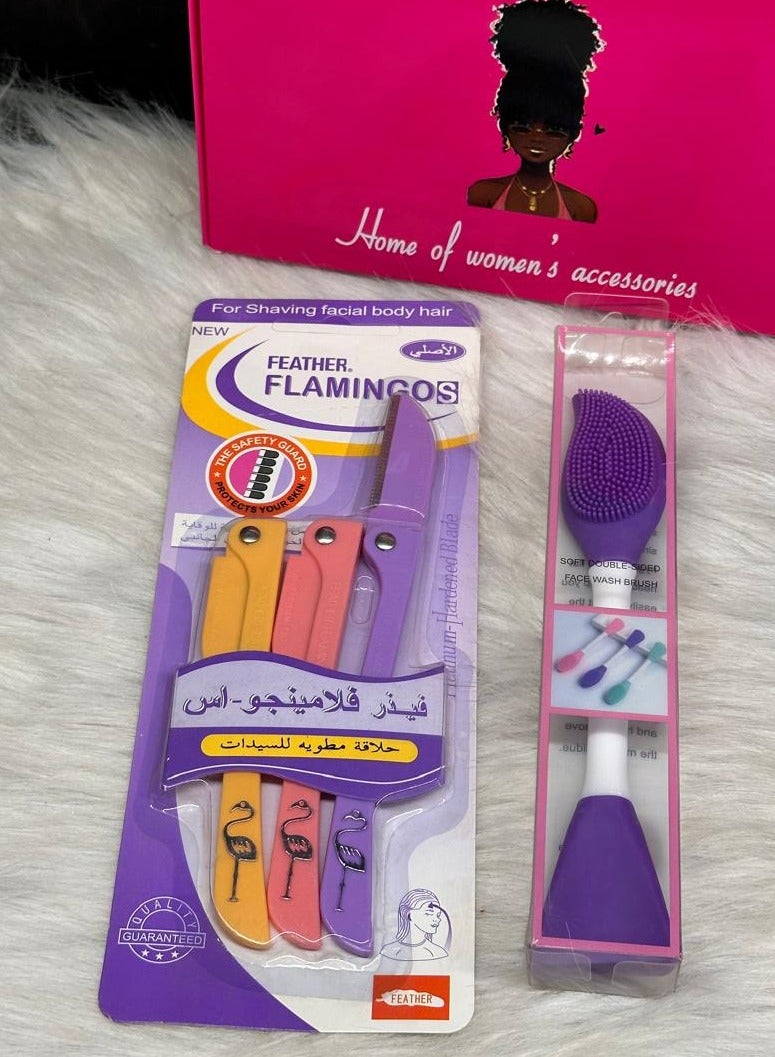 Feather - Platinum Hardened Blade For Women 1pack (3PCS).+Silicone Face Mask Applicator, 2 in 1 Double-Sided Facial Scrubber Brush Tool, Double-Head Manual Cleansing Brush for Deep Gentle Exfoliating 1PCS - Image 1