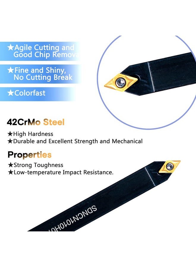 Turning-Tool Threading Holder 21 Pcs - 7 Pcs 3/8 Inch Threading Holder Boring Bars + 14 Pcs Indexable Carbide Inserts Ccmt060204 Dcmt070204 11Ir 11Er A60 Mgmn200-G Golden for Tool - Image 3